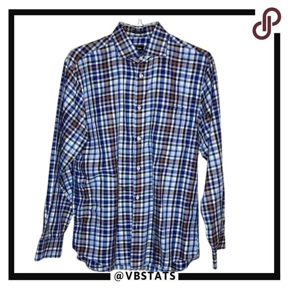 Medium Neiman Marcus Blue-Brown Plaid LS Shirt - Picture 1 of 4